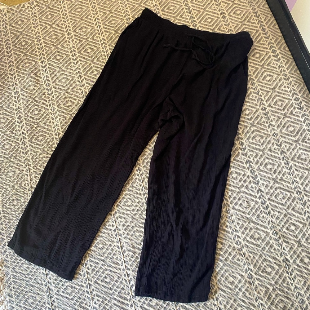 Vintage 90s Cropped Crinkled Rayon Drawstring Pants
